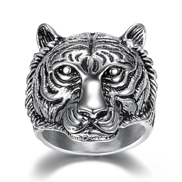 Retro Creative Tiger Head Men's Stainless Steel Ring