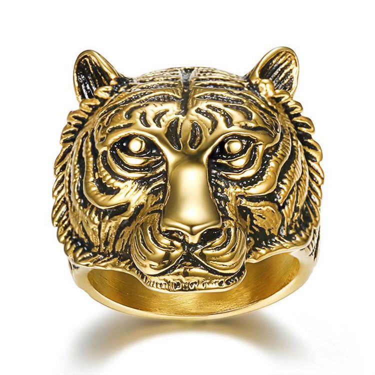 Retro Creative Tiger Head Men's Stainless Steel Ring