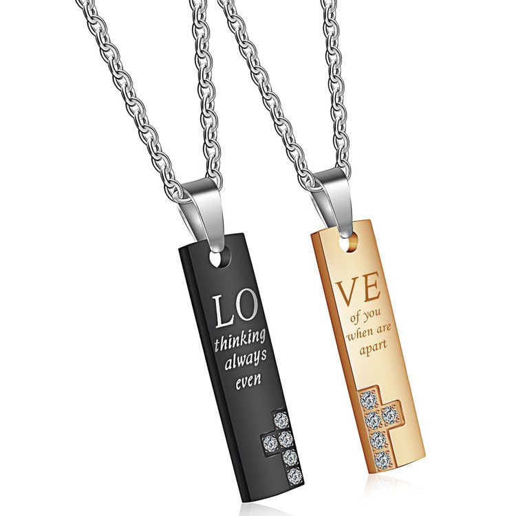 New Fashion couple boutique LOVE CZ pendant Titanium steel couple necklace 