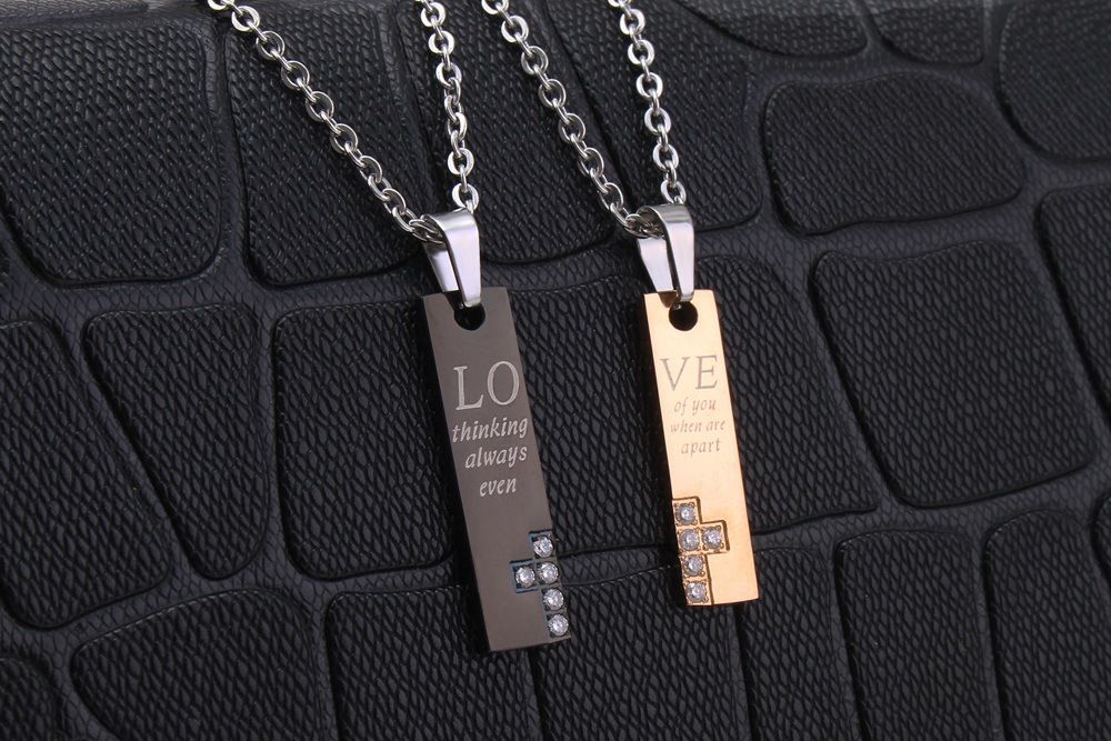 New Fashion couple boutique LOVE CZ pendant Titanium steel couple necklace  | Wholesale Jewelry Only 2