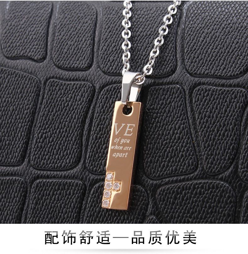 New Fashion couple boutique LOVE CZ pendant Titanium steel couple necklace  | Wholesale Jewelry Only 3