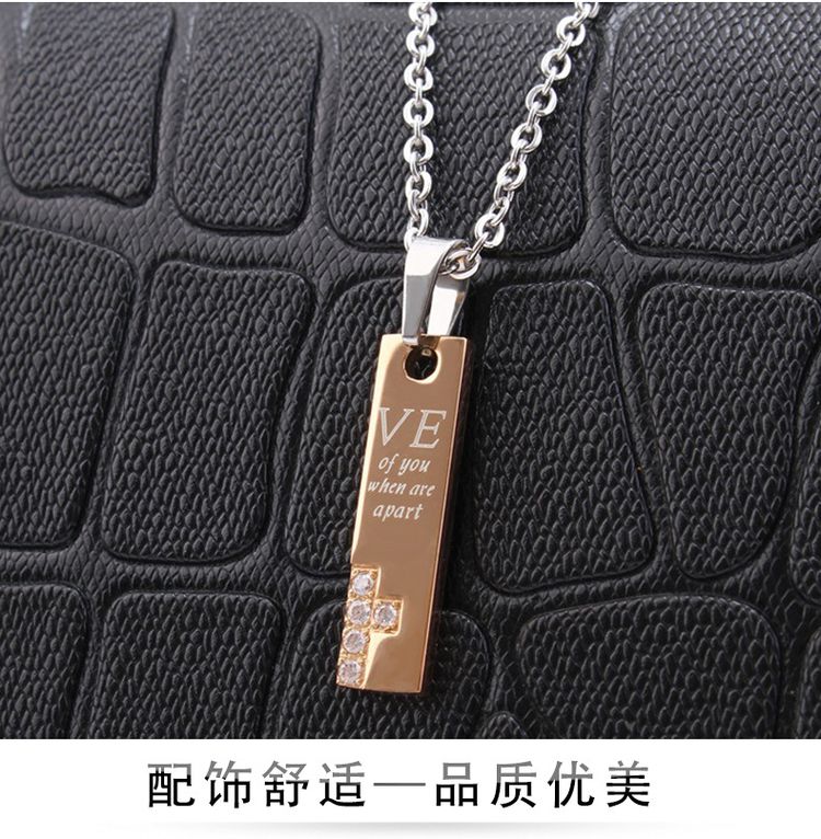 New Fashion couple boutique LOVE CZ pendant Titanium steel couple necklace  | Wholesale Jewelry Only 3