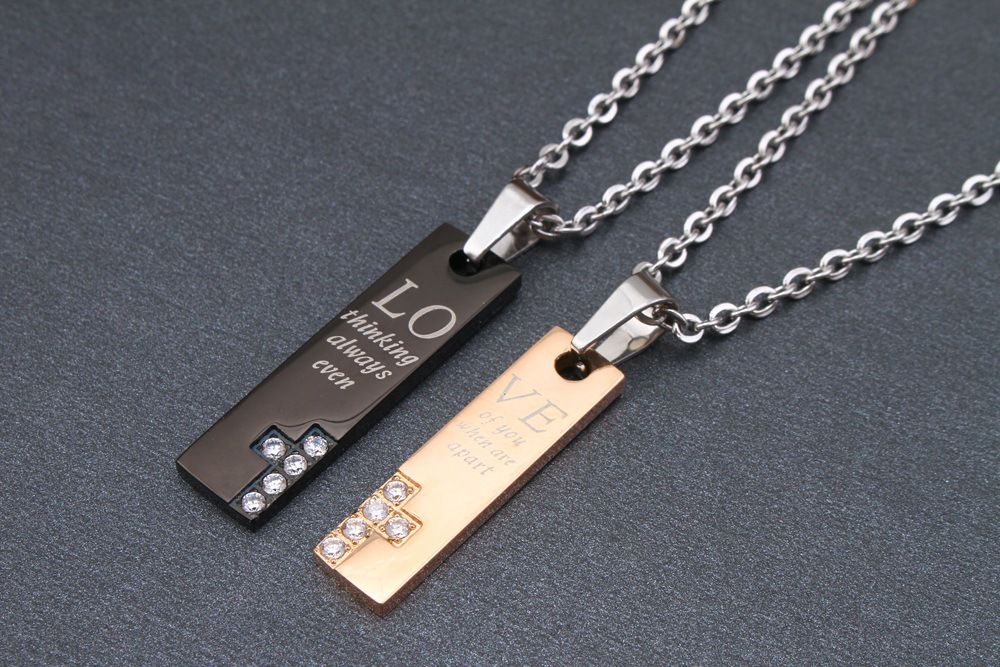 New Fashion couple boutique LOVE CZ pendant Titanium steel couple necklace  | Wholesale Jewelry Only 4
