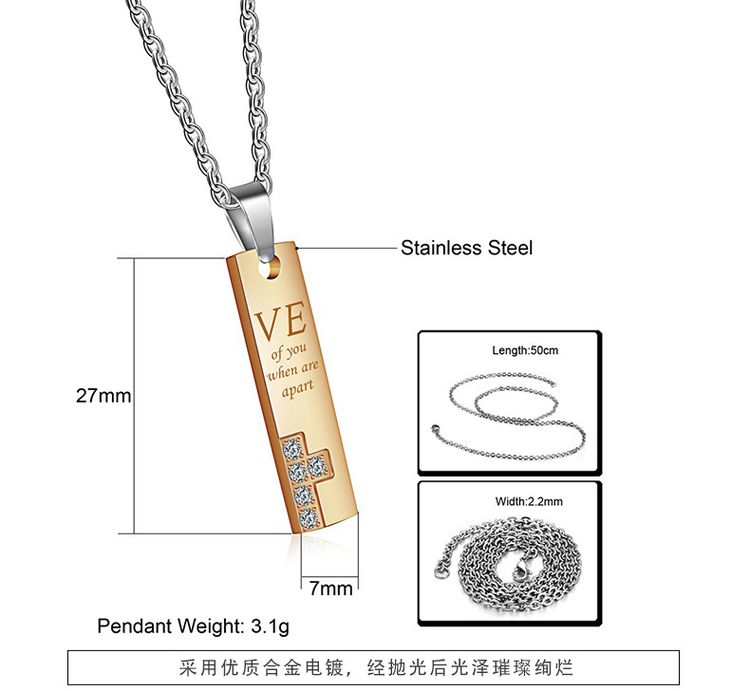 New Fashion couple boutique LOVE CZ pendant Titanium steel couple necklace  | Wholesale Jewelry Only 6