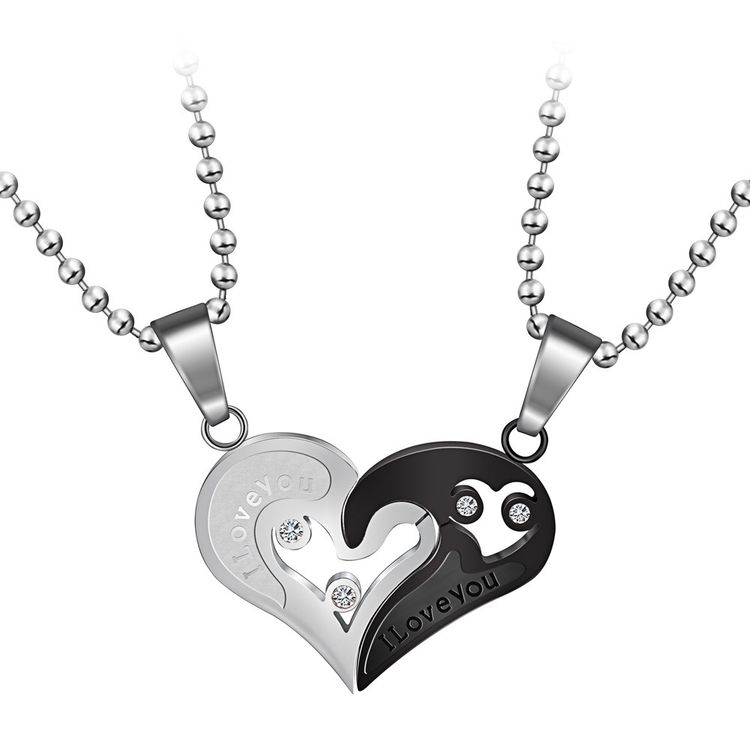 Romantic Letter Heart Puzzle Pendant Titanium Steel Couple Necklace 