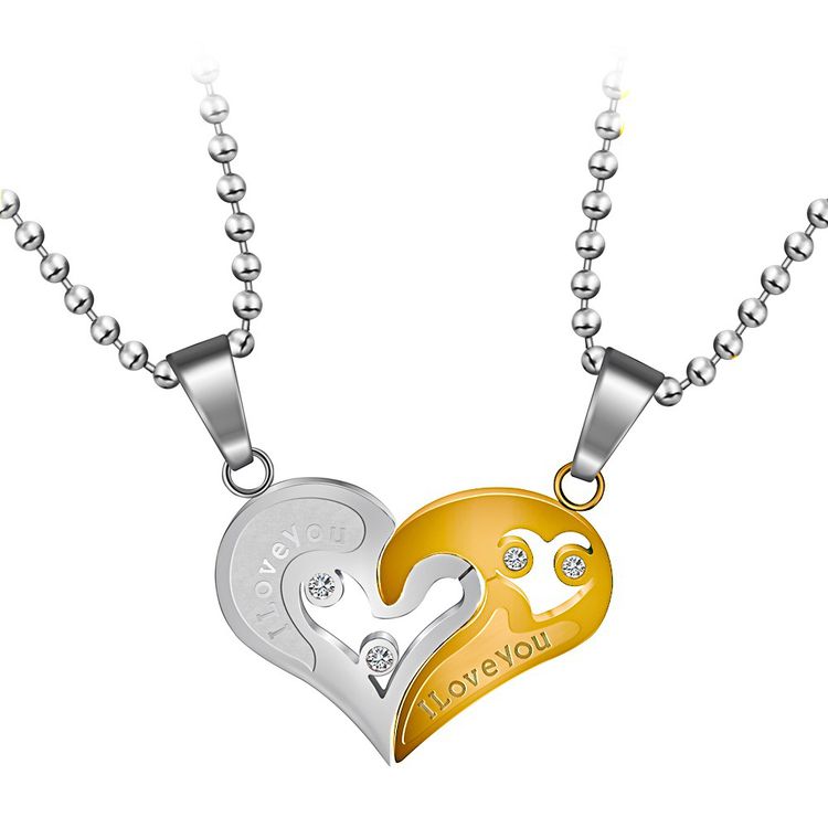 Romantic Letter Heart Puzzle Pendant Titanium Steel Couple Necklace 