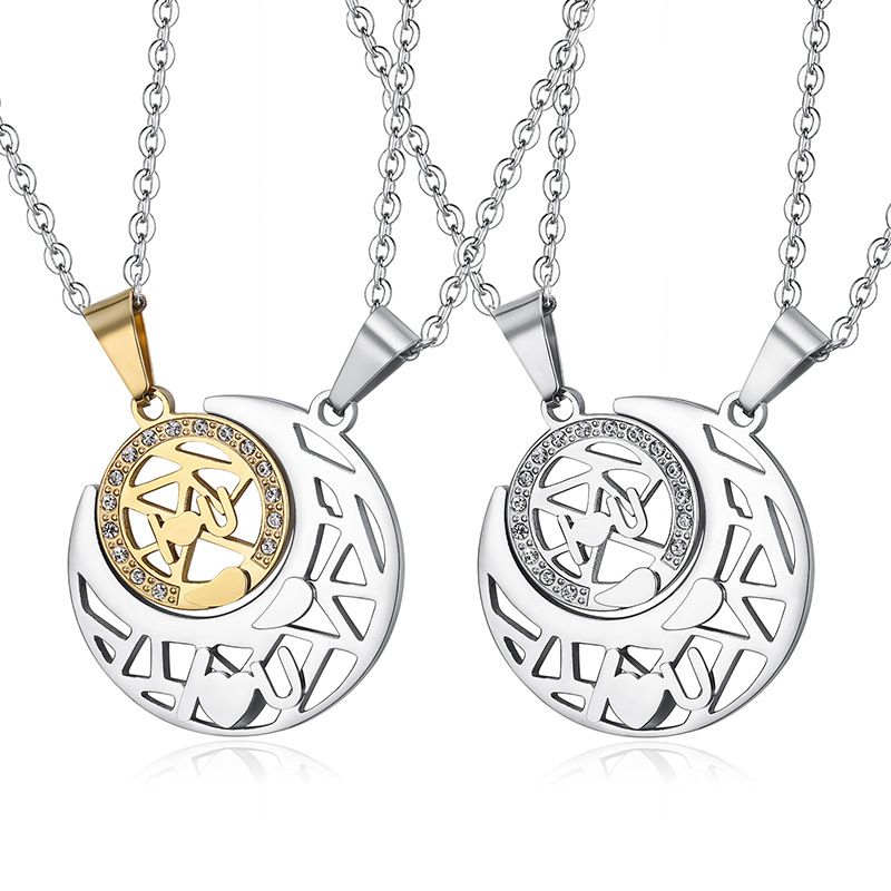 Wholesale LOVE YOU sun moon puzzle pendant zirconia titanium steel couple necklace | Wholesale Jewelry Only 0