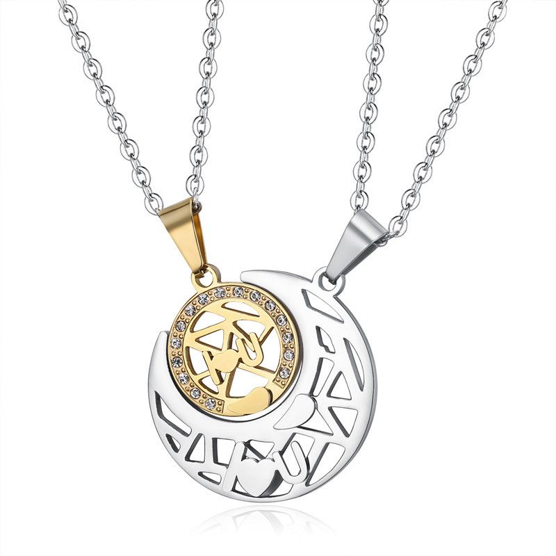 Wholesale LOVE YOU sun moon puzzle pendant zirconia titanium steel couple necklace | Wholesale Jewelry Only 2