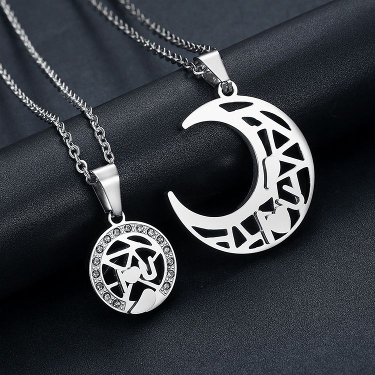Wholesale LOVE YOU sun moon puzzle pendant zirconia titanium steel couple necklace | Wholesale Jewelry Only 5
