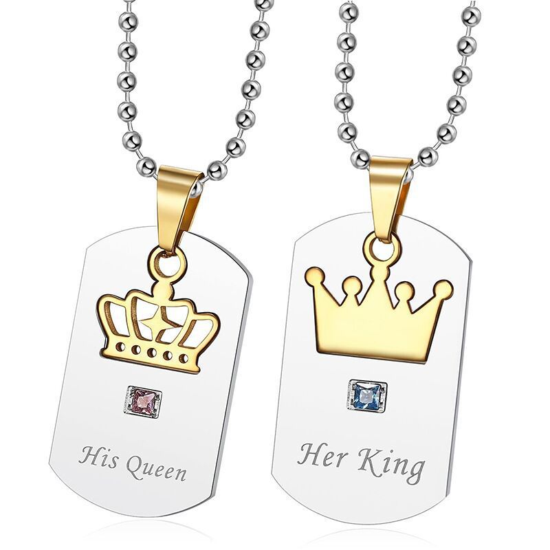 Titanium Stainless Steel Zirconia Crown Pendant Her King His Queen Wholesale Couple Necklace | Wholesale Jewelry Only 0