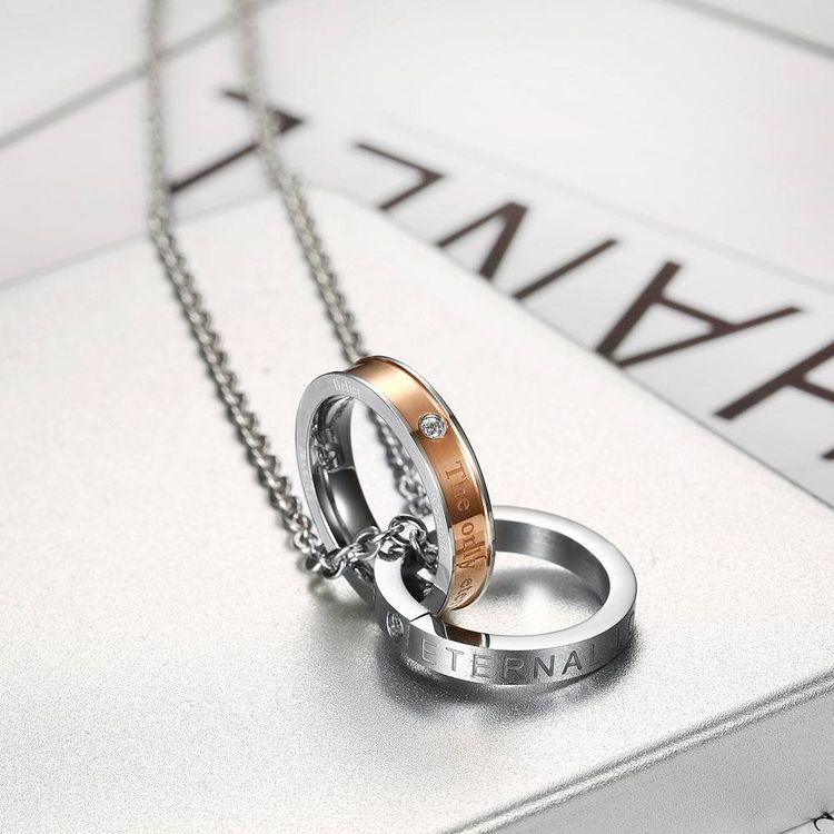 Wholesale Fashion Stainless Steel Personalized Zirconia Pendant Couple Necklace 