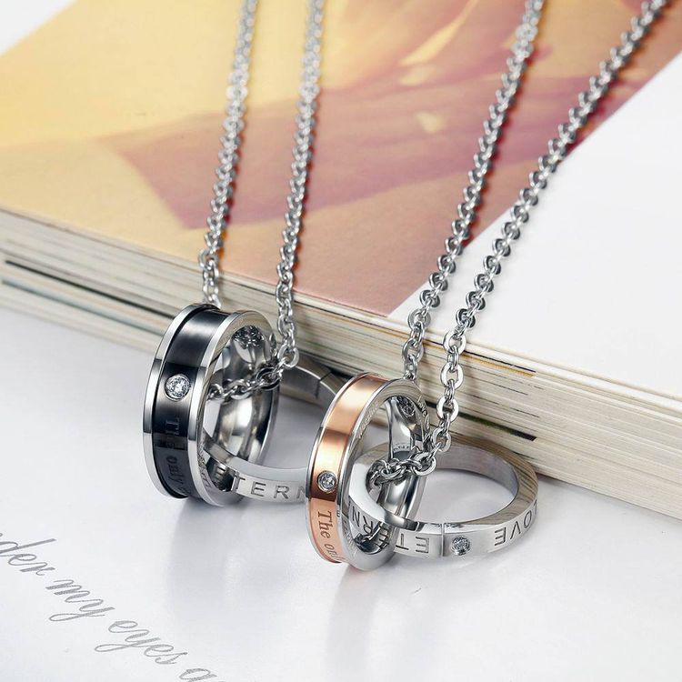 Wholesale Fashion Stainless Steel Personalized Zirconia Pendant Couple Necklace  | Wholesale Jewelry Only 4