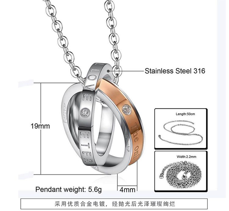 Wholesale Fashion Stainless Steel Personalized Zirconia Pendant Couple Necklace  | Wholesale Jewelry Only 5