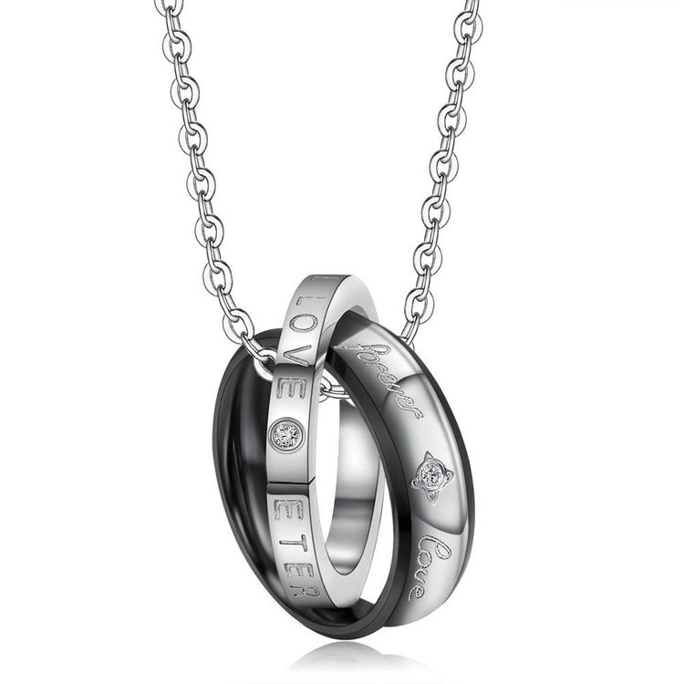 Korean fashion zirconia titanium steel double ring pendant couple necklace  | Wholesale Jewelry Only 2