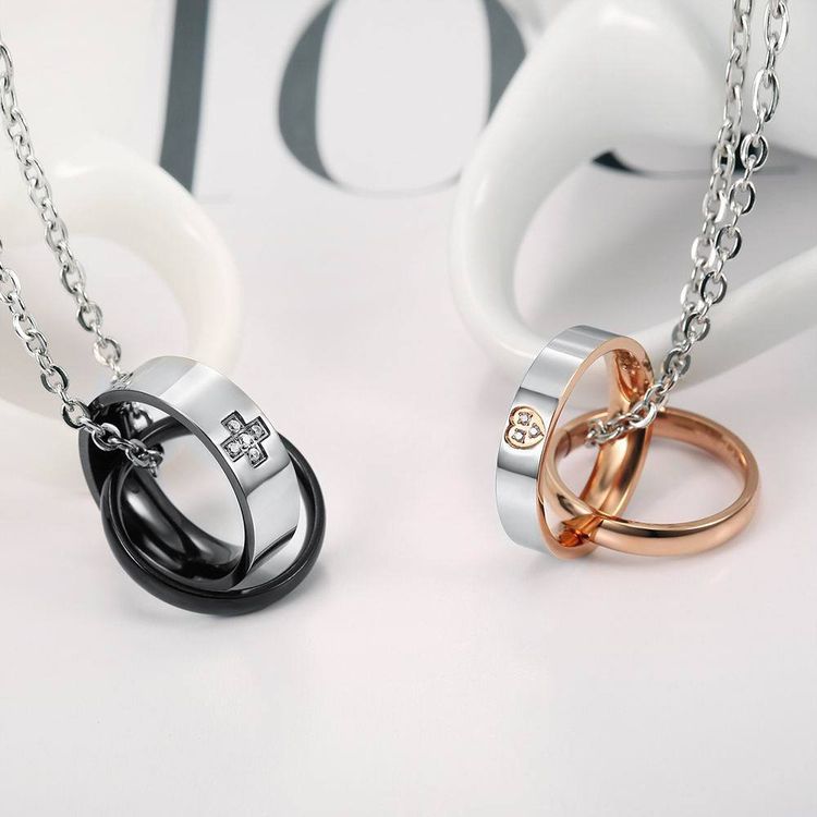 Hip Hop Cross Heart Pendant Stainless Steel Couple Necklace Wholesale
