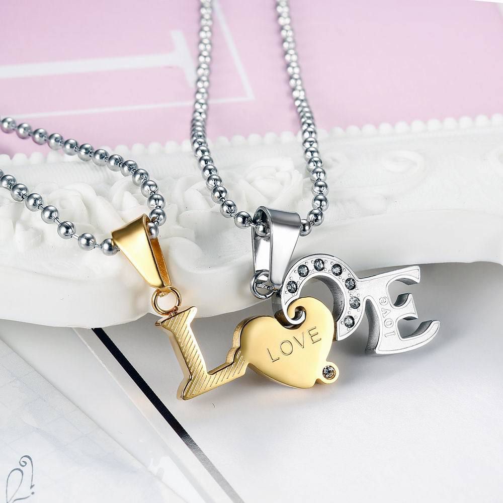 Wholesale Titanium Couple's Necklace LOVE Letters Zirconia Patchwork Pendant  | Wholesale Jewelry Only 3