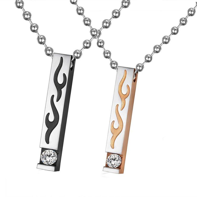 New Square Flame Pendant Wholesale Stainless Steel Couple Necklace