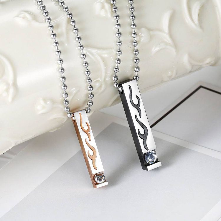 New Square Flame Pendant Wholesale Stainless Steel Couple Necklace