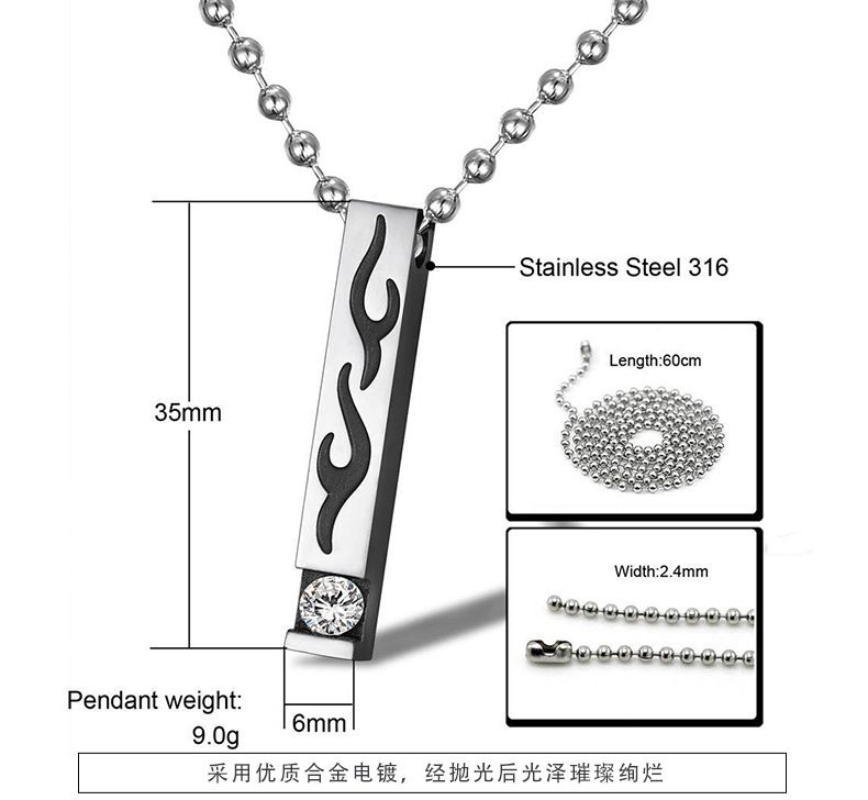 New Square Flame Pendant Wholesale Stainless Steel Couple Necklace | Wholesale Jewelry Only 4