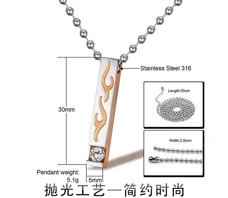 New Square Flame Pendant Wholesale Stainless Steel Couple Necklace | Wholesale Jewelry Only 5
