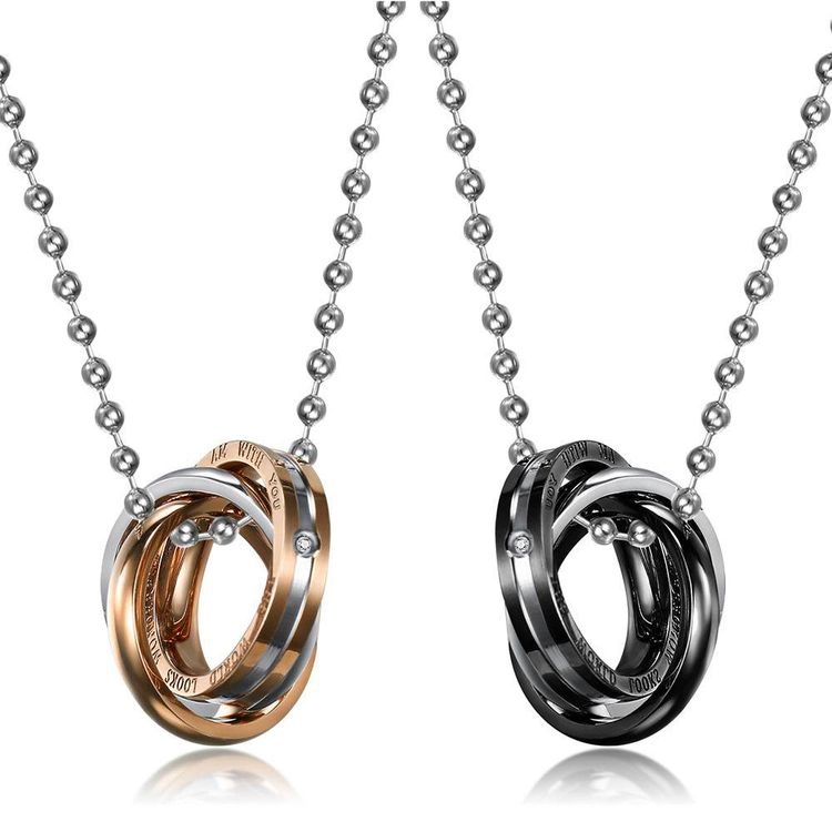 New Three Ring Charms Couple Pendant Titanium Steel Couple Necklace 