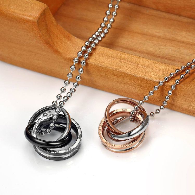 New Three Ring Charms Couple Pendant Titanium Steel Couple Necklace 