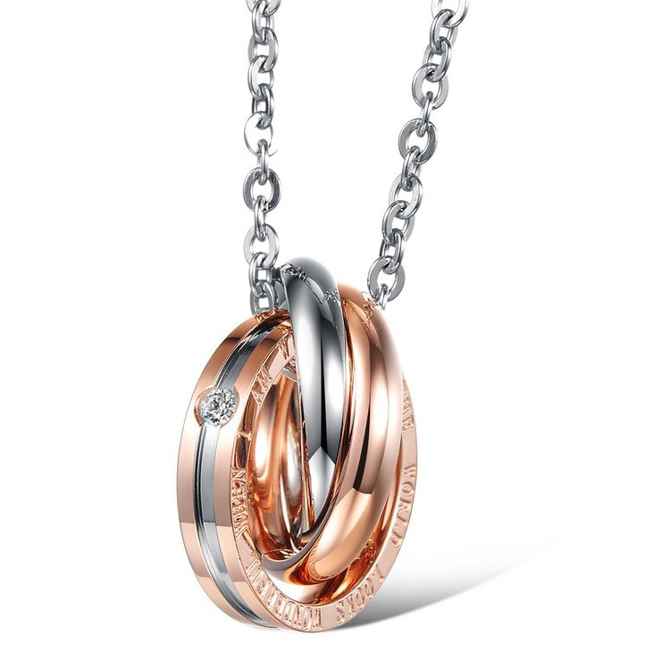 New Three Ring Charms Couple Pendant Titanium Steel Couple Necklace  | Wholesale Jewelry Only 4