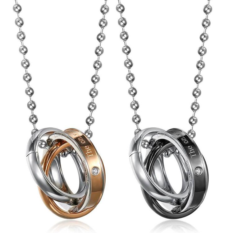 Fashion Three Ring Romance Couple Pendant Titanium Steel Couple Necklace 