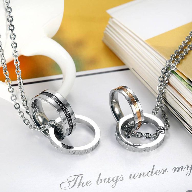 New fine cross double circle pendant titanium steel couple necklace Wholesale