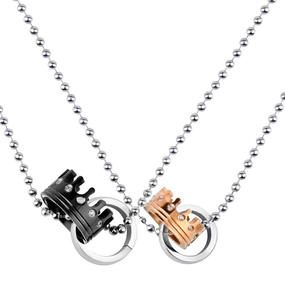 Fashion Wholesale Crown Couple Necklace Zirconia High Grade Titanium Couple Pendant | Wholesale Jewelry Only 0