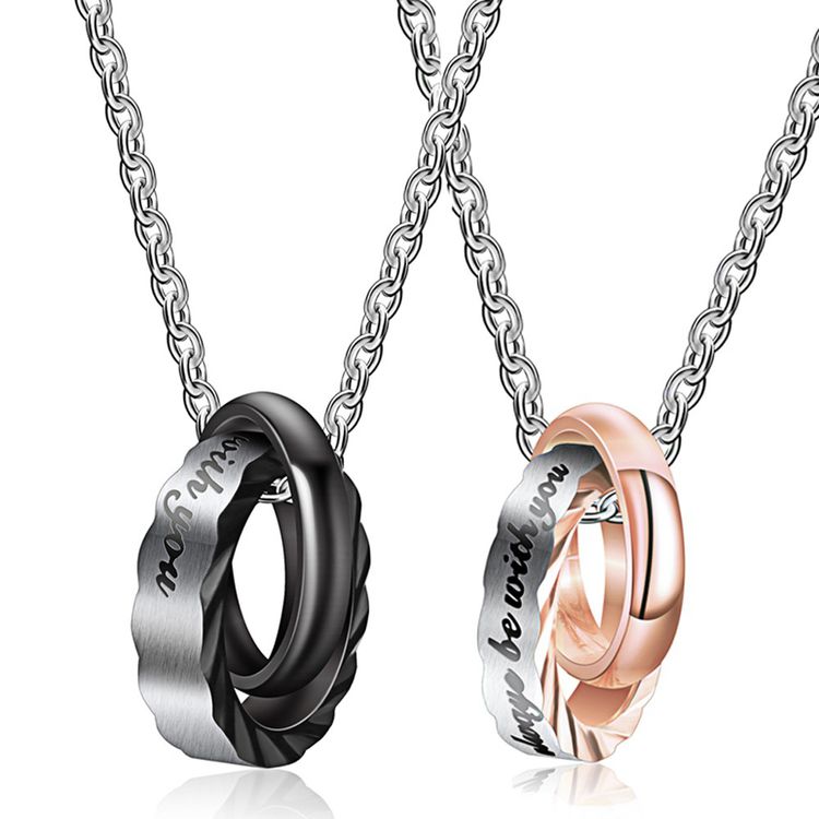 Wave Zirconia Pendant Titanium Couple's Necklace Wholesale