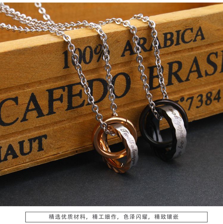 Wave Zirconia Pendant Titanium Couple's Necklace Wholesale