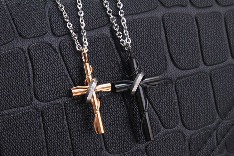 Creative Vintage Cross Pendant Stainless Steel Couple Necklace