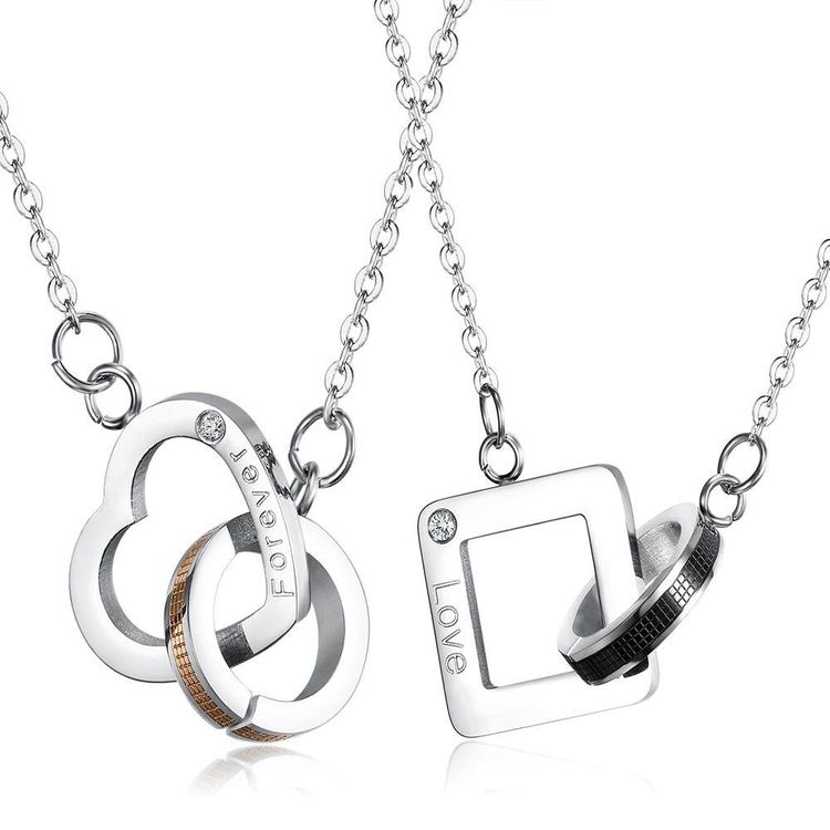 Wholesale Square Heart Pendant Titanium Couple's Necklace Gift 