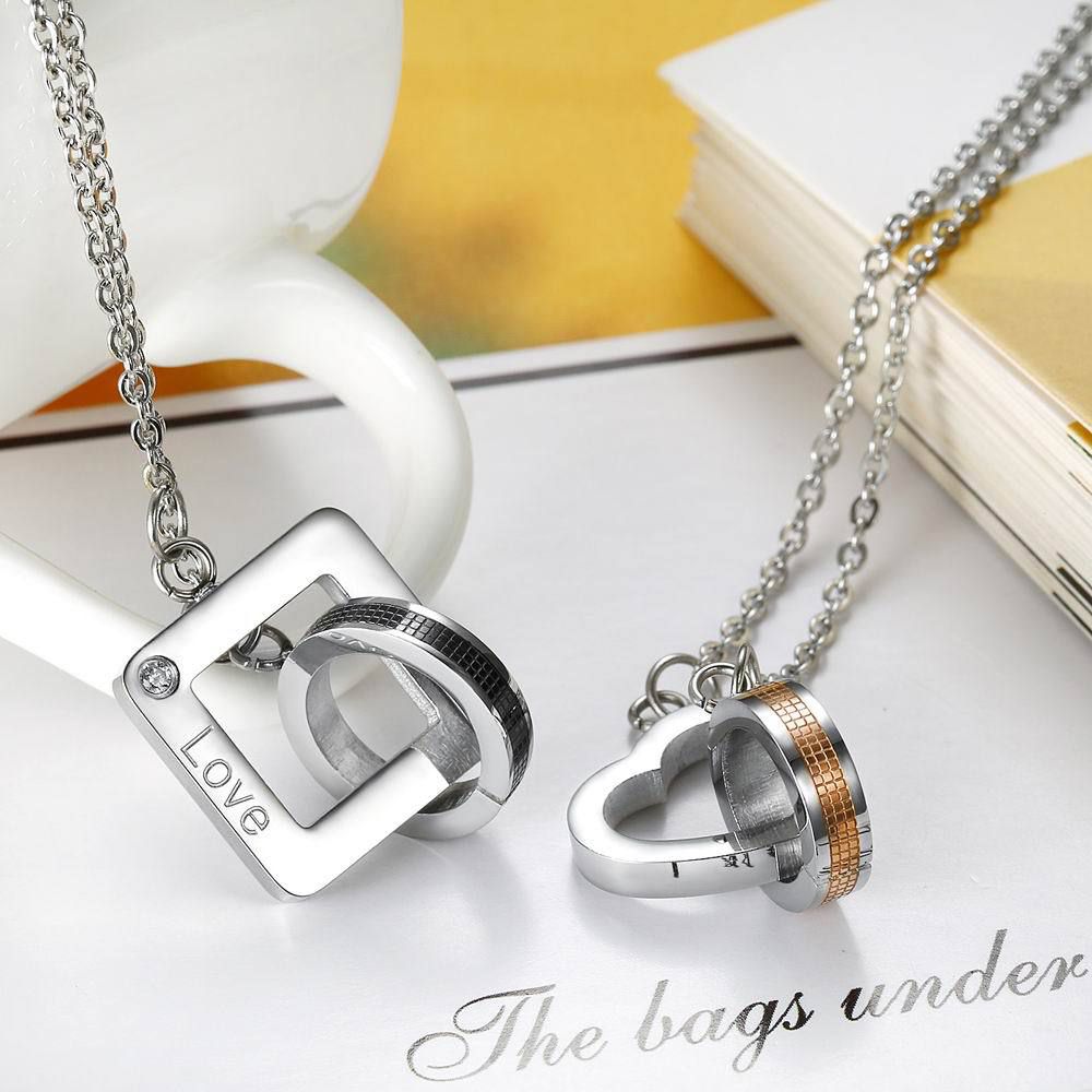 Wholesale Square Heart Pendant Titanium Couple's Necklace Gift  | Wholesale Jewelry Only 1