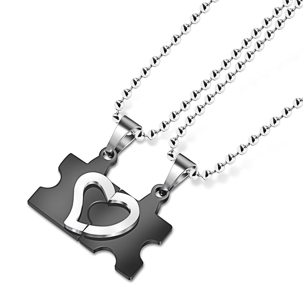  Creative Heart Puzzle Pendant Wholesale Titanium Couple Necklace | Wholesale Jewelry Only 0