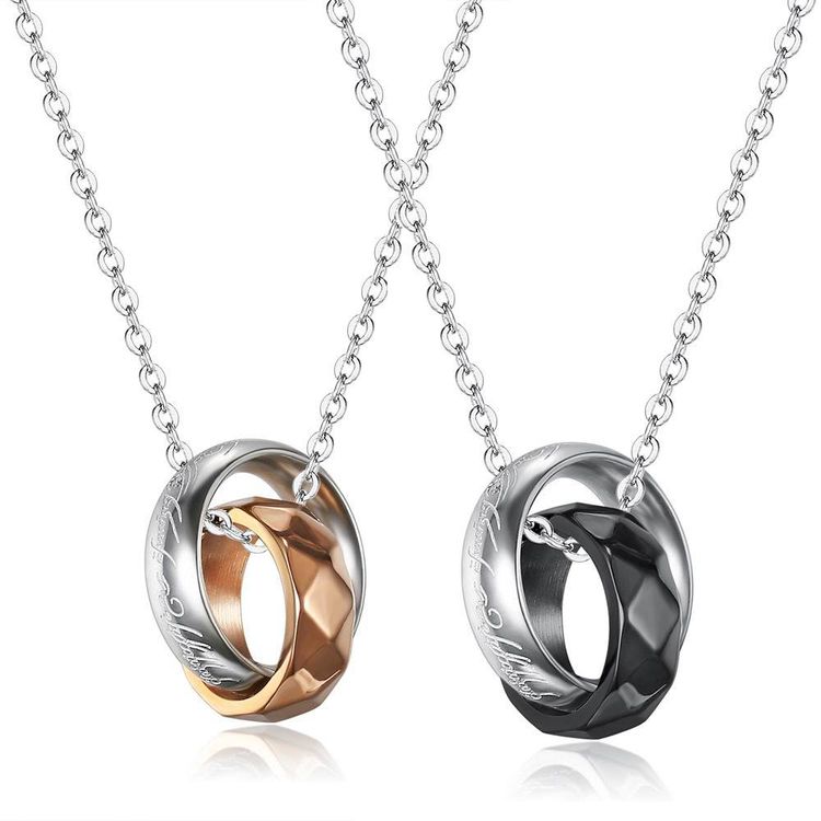 Double Loop Diamond Shape Titanium Couple's Necklace 