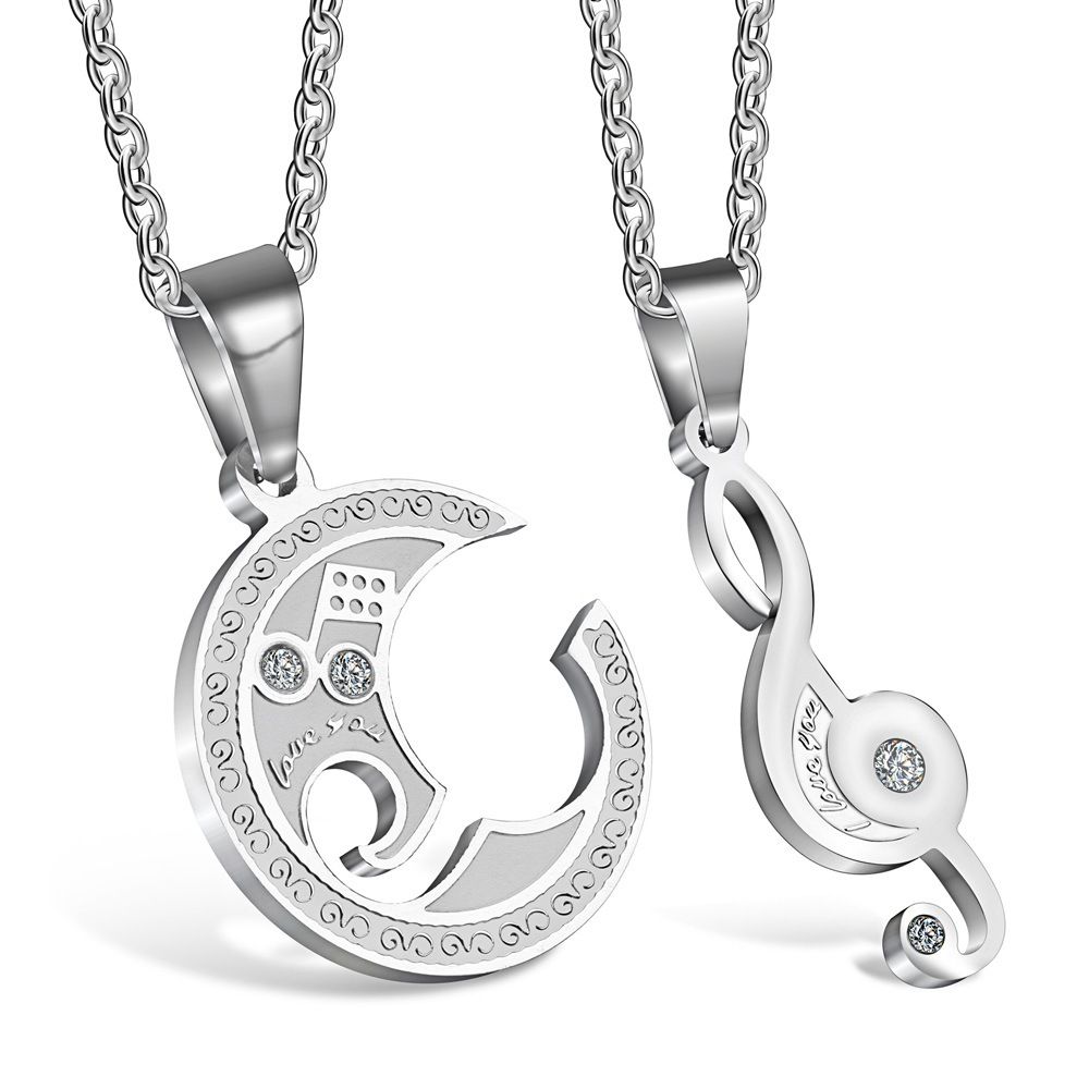 Wholesale Creative Music Symbol Titanium Couple Pendant Necklace | Wholesale Jewelry Only 0