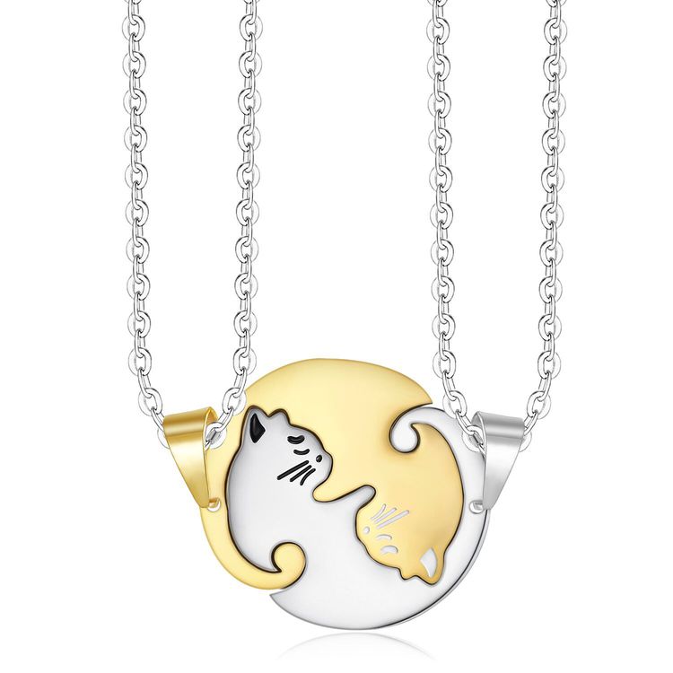  Cute Animal Cat Pendant Puzzle Couple Necklace Wholesale