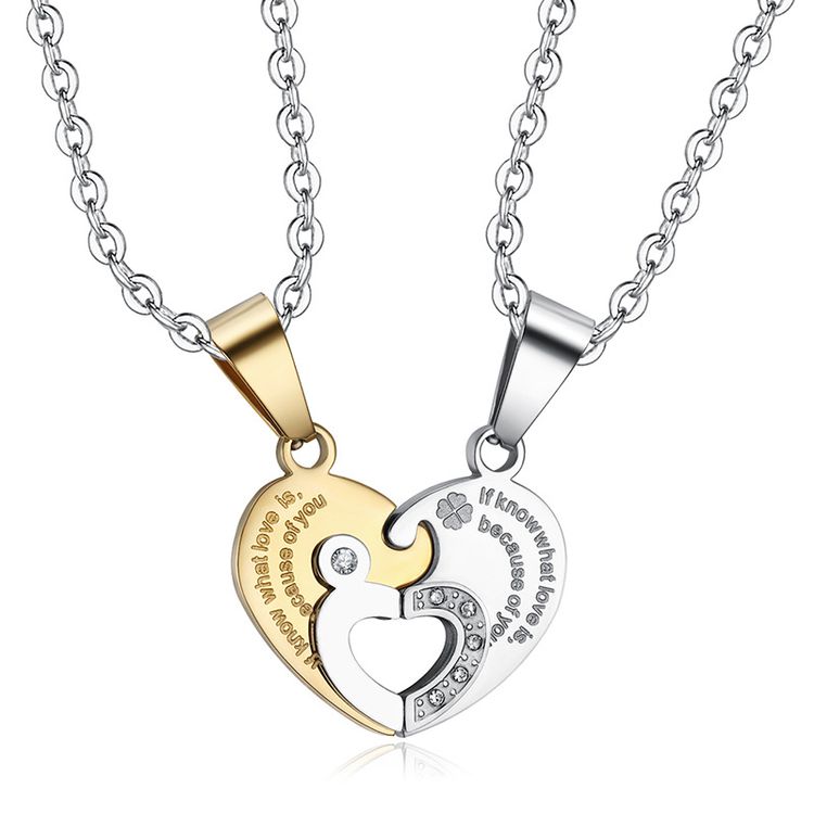 Love Spliced Zirconia Pendant Wholesale Stainless Steel Couple Necklace Gift