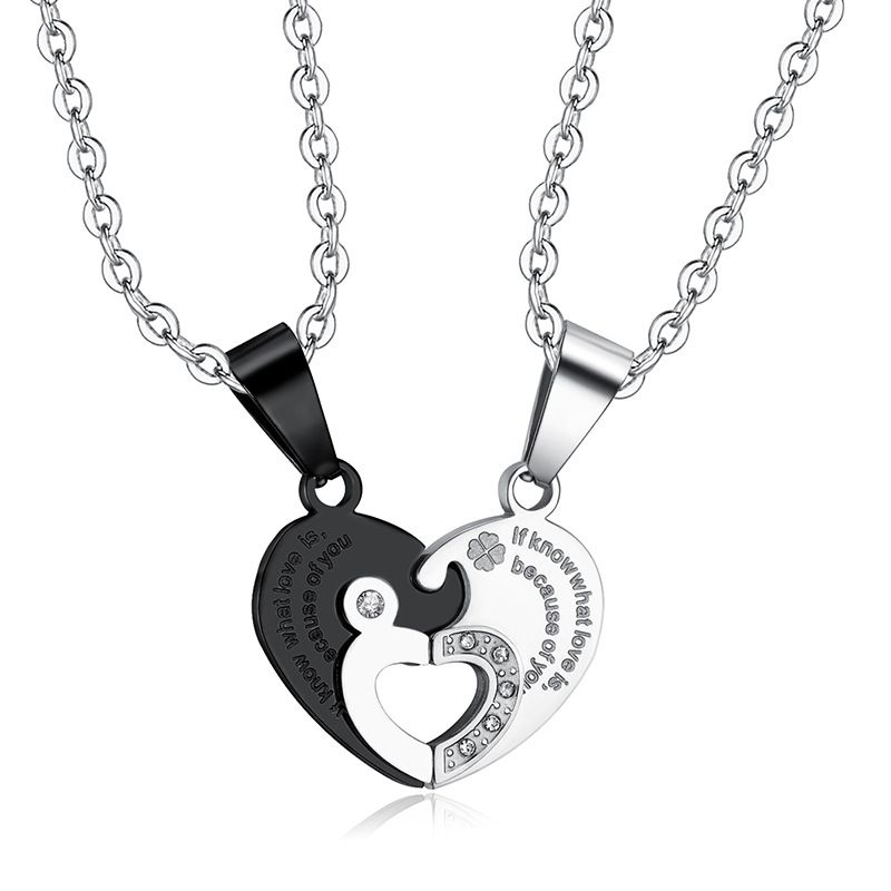 Love Spliced Zirconia Pendant Wholesale Stainless Steel Couple Necklace Gift | Wholesale Jewelry Only 1