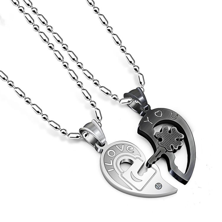 Wholesale Fashion Love Heart collarbone key pendant puzzle Titanium Couple Necklace