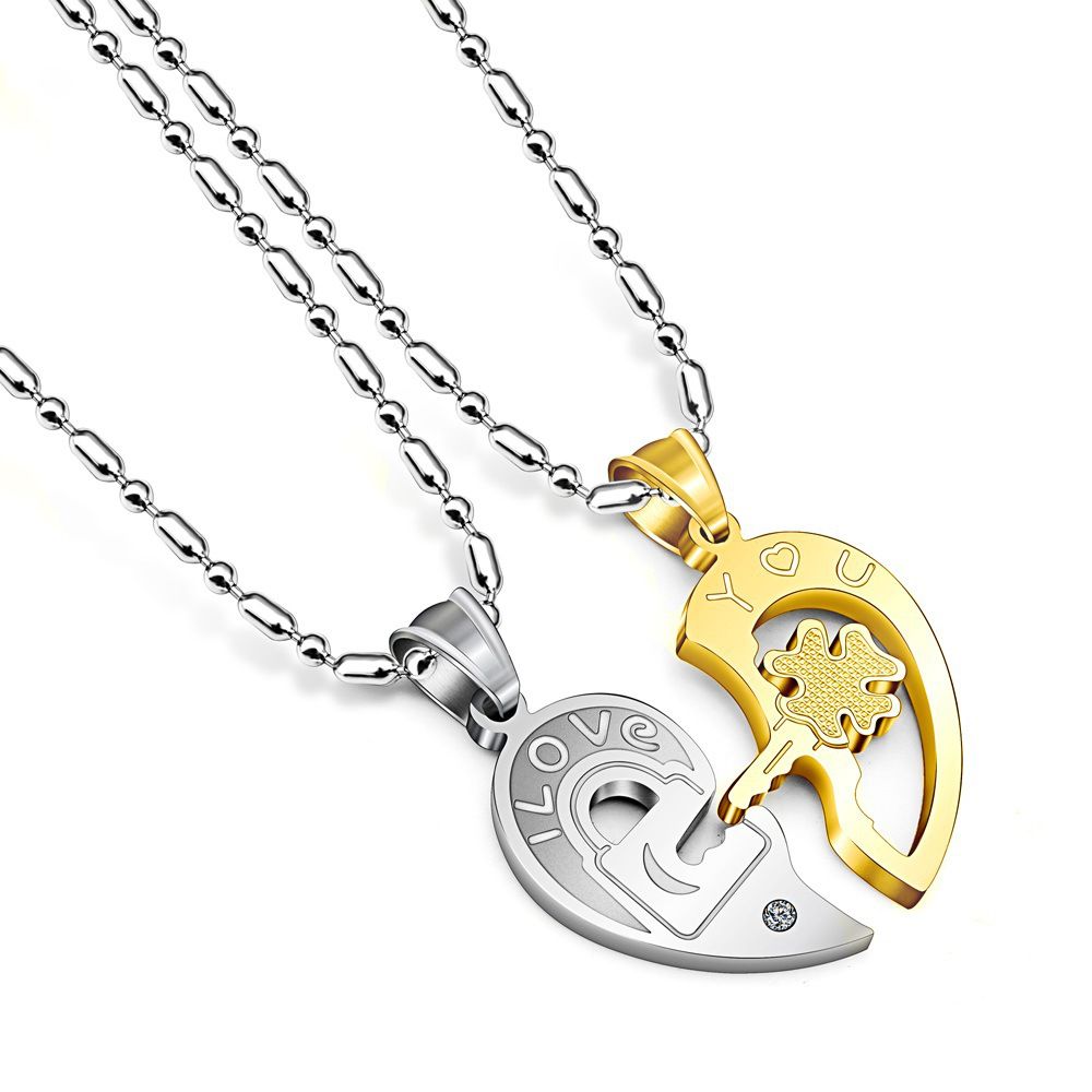 Wholesale Fashion Love Heart collarbone key pendant puzzle Titanium Couple Necklace | Wholesale Jewelry Only 2