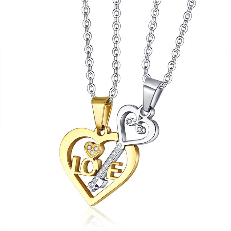 Pendant heart puzzle key couple titanium steel necklace sweater chain wholesale