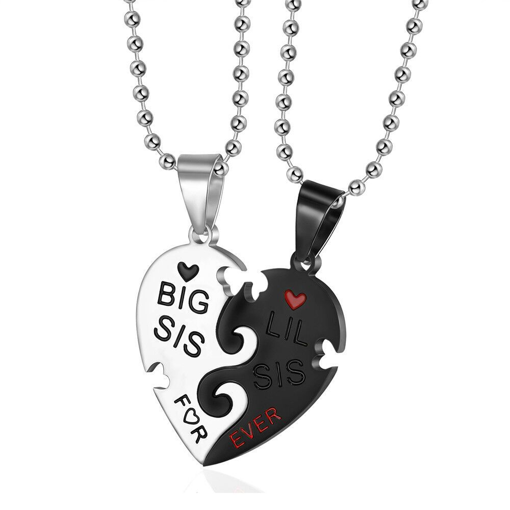 Big Little Sister Family Friendship Peach Heart Puzzle Stainless Steel Necklace | Wholesale Jewelry Only 1