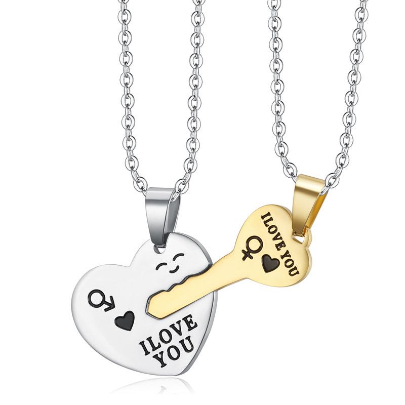 Wholesale Fashion sweet romantic heart-shaped key couple titanium steel necklace | Wholesale Jewelry Only 0