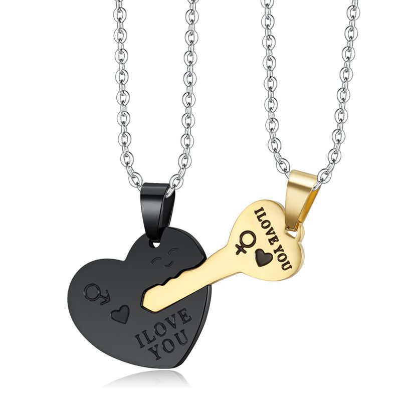 Wholesale Fashion sweet romantic heart-shaped key couple titanium steel necklace | Wholesale Jewelry Only 1