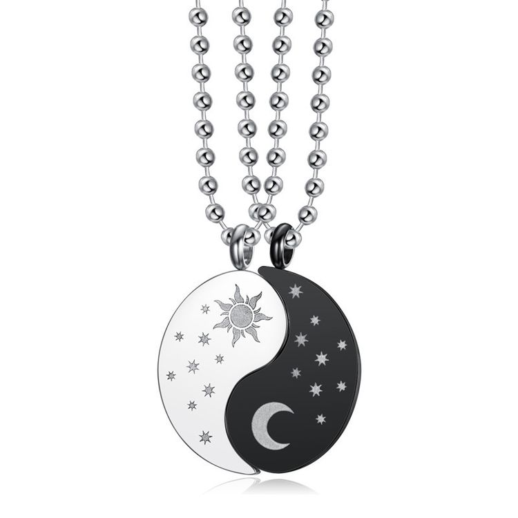 New hip-hop sun and moon gossip titanium stainless steel couple pendant necklace
