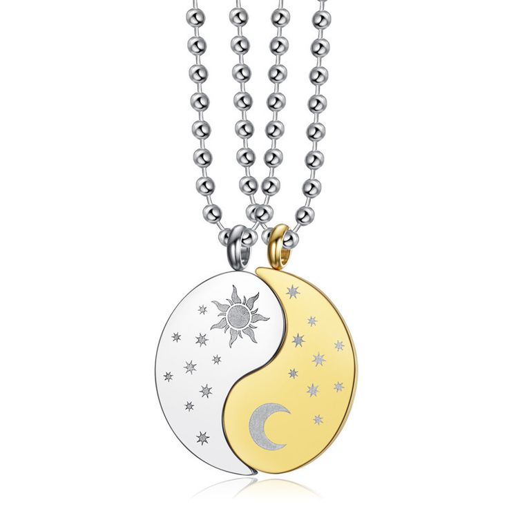 New hip-hop sun and moon gossip titanium stainless steel couple pendant necklace