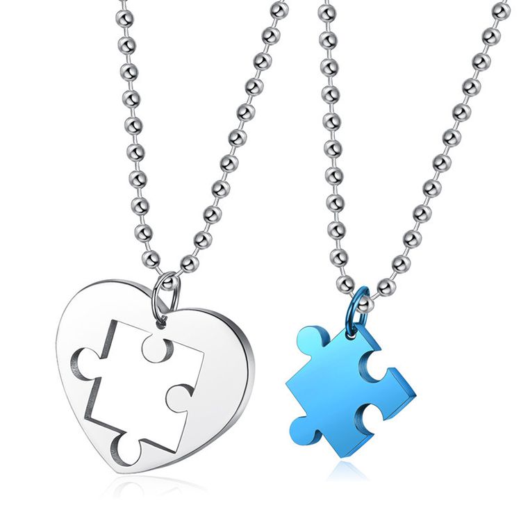 Fashion Classic Heart Puzzle Wholesale Stainless Steel Couple Necklace Pendant